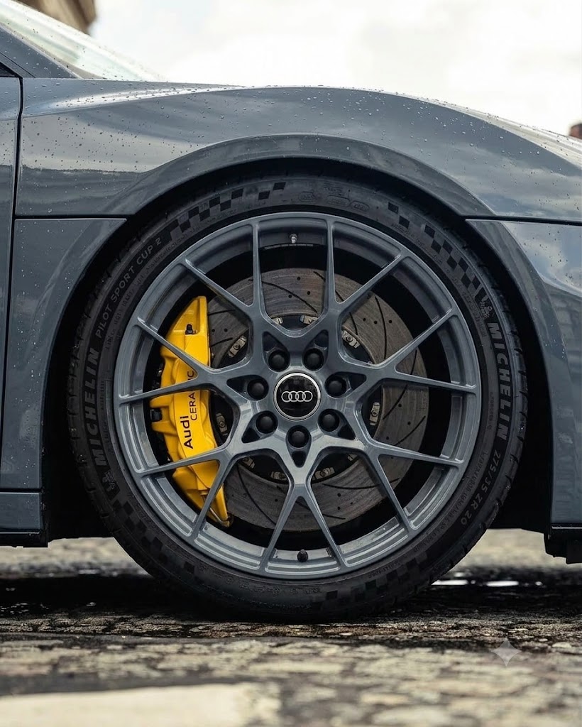 Audi R8 forged wheel and ceramic brake detail